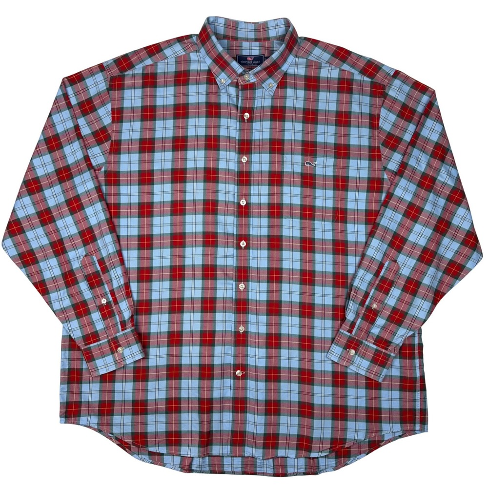 Vineyard Vines Shep & Ian Classic Fit Tucker Shirt Mens XXL Red Blue Plaid Whale - Picture 2 of 9
